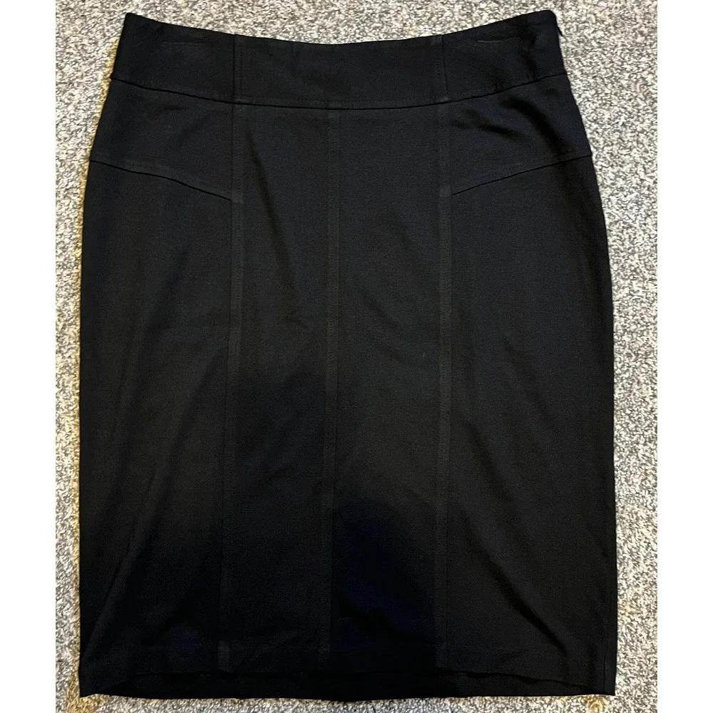 Chico's Skirt Womens 1 Black Stretch Knit Pencil Knee Length Zip Work Office
